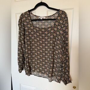 LOFT Black and Orange Floral Blouse
